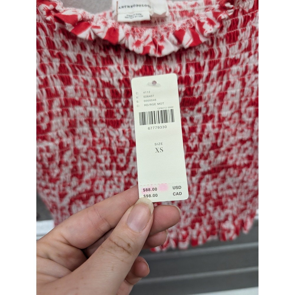 Anthropologie NWT Red White Floral Smocked Eyelet Puff Sleeve Crop Top- XS - Picture 6 of 8